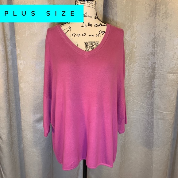 FOR THE REPUBLIC Pink Sweater V Neck Soft Long Sleeve 1X - Picture 1 of 15